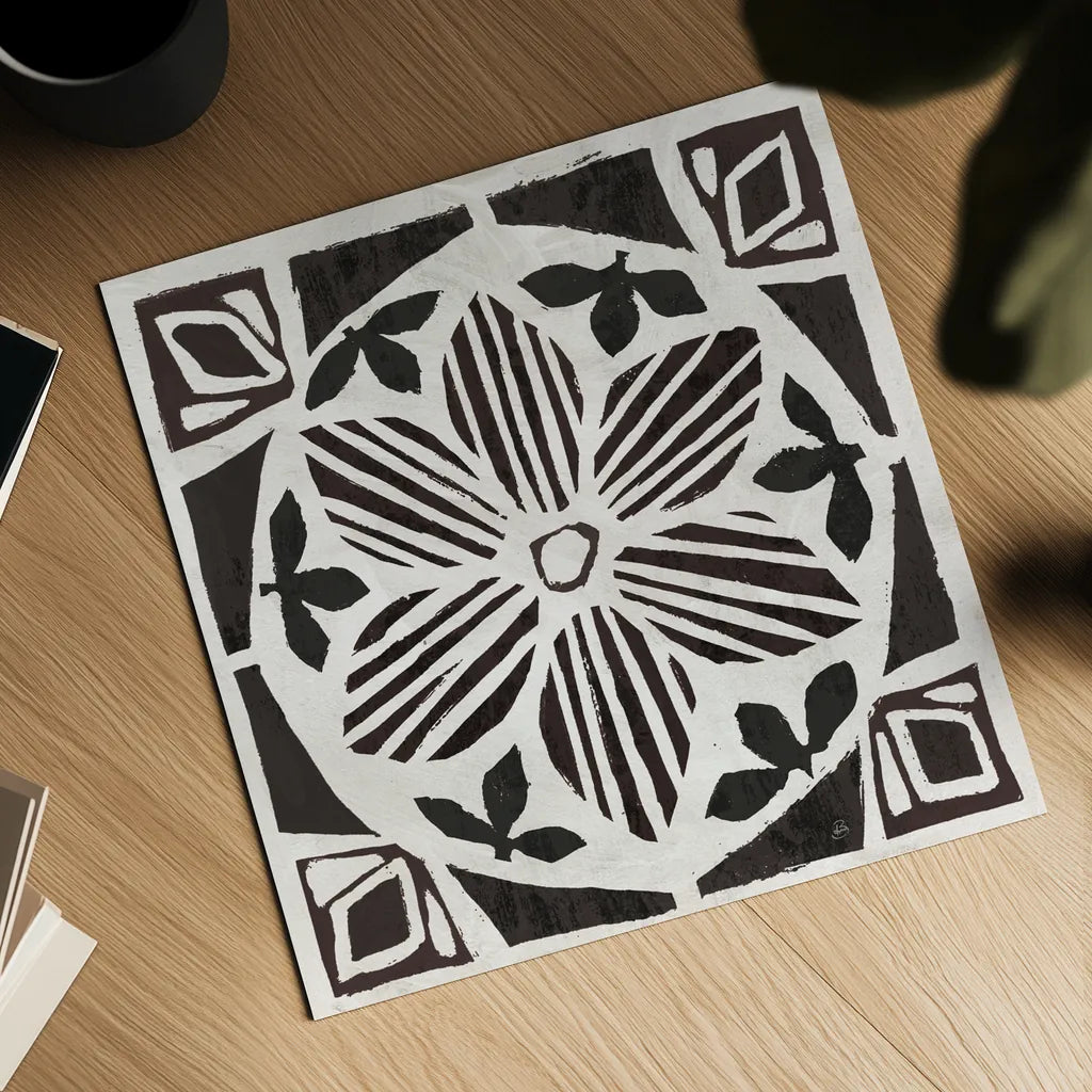 Woodcut Christmas IX by Daphne Brissonnet. Shown as a detailed flat fine art print, highlighting archival giclee quality. Available as an archival giclee rolled canvas, fine art paper, or poster print. SKU 69688a.