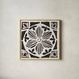 Woodcut Christmas IX by Daphne Brissonnet. Shown in a natural wood glass frame for a timeless modern aesthetic. Available as an archival giclee rolled canvas, fine art paper, or poster print. SKU 69688a.