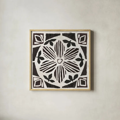 Woodcut Christmas IX by Daphne Brissonnet. Shown in a natural wood glass frame for a timeless modern aesthetic. Available as an archival giclee rolled canvas, fine art paper, or poster print. SKU 69688a.