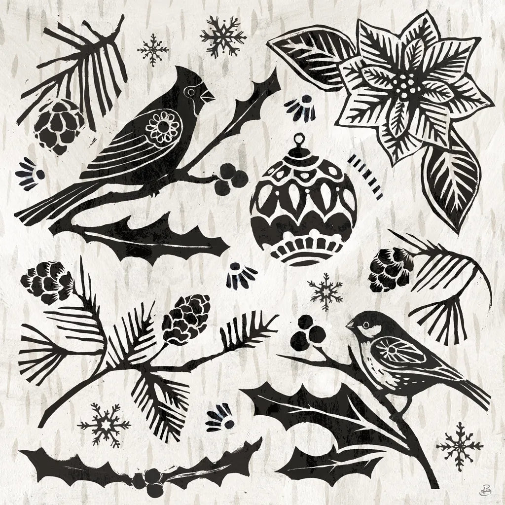 Woodcut Christmas VI by Daphne Brissonnet. SKU 69685a. Archival Giclee Fine art print for wall decor.