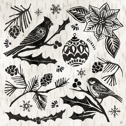 Woodcut Christmas VI by Daphne Brissonnet. SKU 69685a. Archival Giclee Fine art print for wall decor.