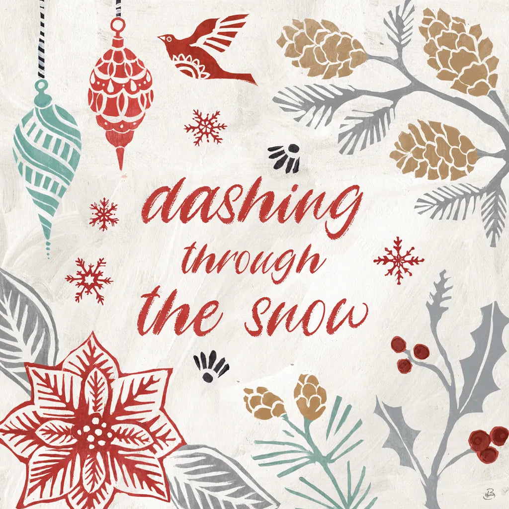 Woodcut Christmas VII Color by Daphne Brissonnet. SKU 69698a. Archival Giclee Fine art print for wall decor.