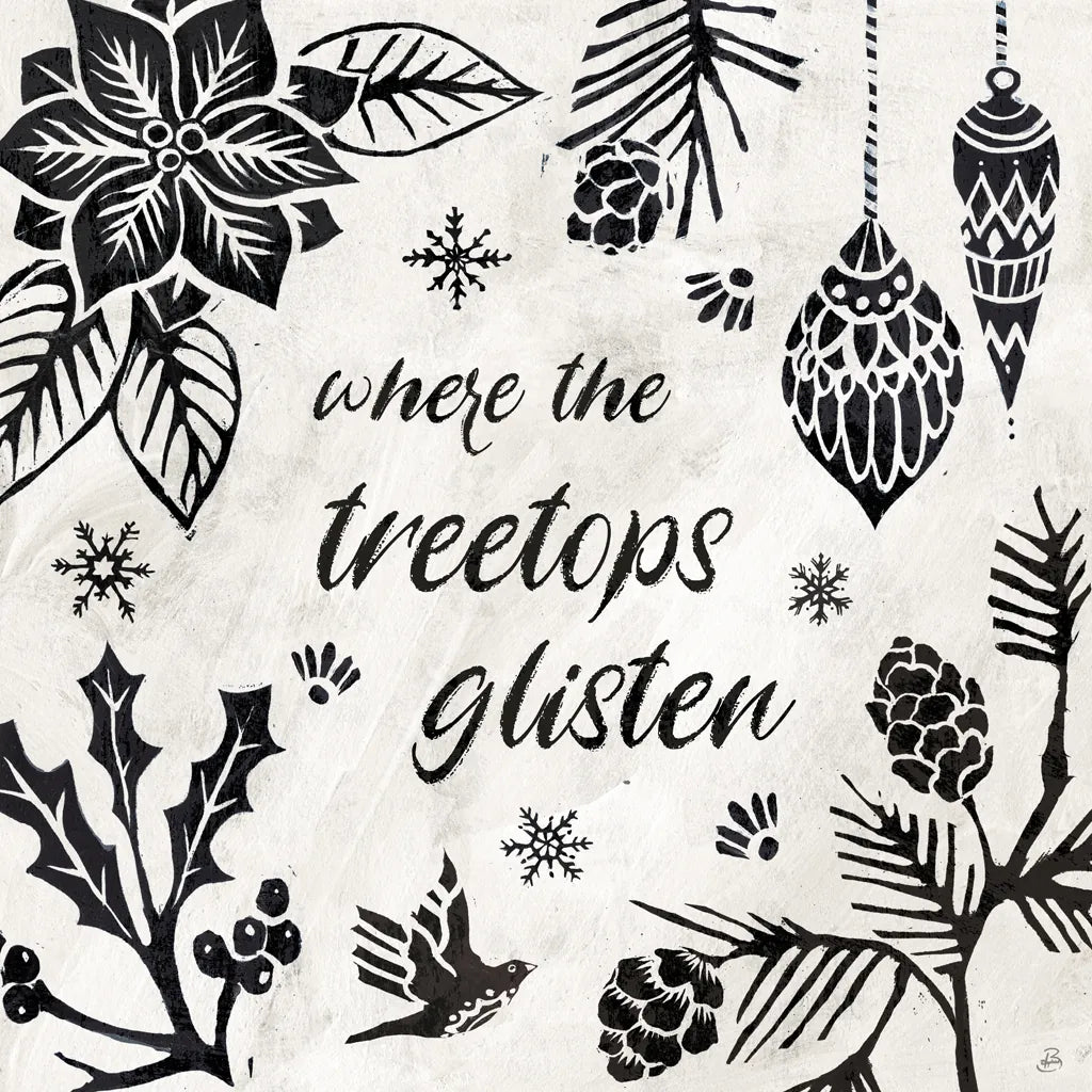 Woodcut Christmas VIII by Daphne Brissonnet. SKU 69687a. Archival Giclee Fine art print for wall decor.