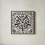 Woodcut Christmas X by Daphne Brissonnet. Shown in a sleek black glass frame for a contemporary gallery look. Available as an archival giclee rolled canvas, fine art paper, or poster print. SKU 69689a.