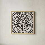 Woodcut Christmas X by Daphne Brissonnet. Shown in a natural wood glass frame for a timeless modern aesthetic. Available as an archival giclee rolled canvas, fine art paper, or poster print. SKU 69689a.