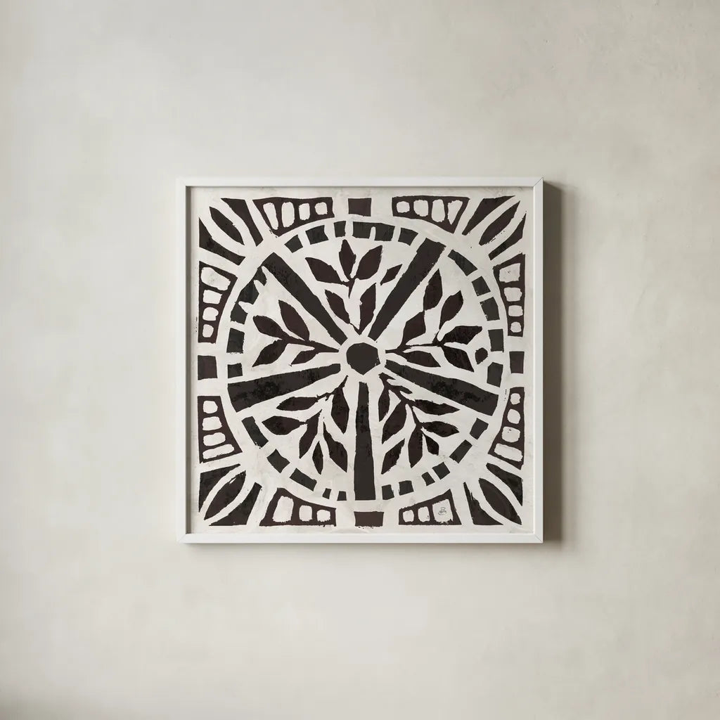 Woodcut Christmas X by Daphne Brissonnet. Shown in a crisp white glass frame for a clean and minimalist style. Available as an archival giclee rolled canvas, fine art paper, or poster print. SKU 69689a.