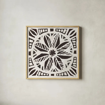 Woodcut Christmas XI by Daphne Brissonnet. Shown in a natural wood glass frame for a timeless modern aesthetic. Available as an archival giclee rolled canvas, fine art paper, or poster print. SKU 69690a.