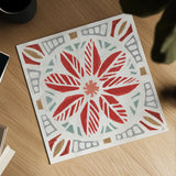 Woodcut Christmas XI Color by Daphne Brissonnet. Shown as a detailed flat fine art print, highlighting archival giclee quality. Available as an archival giclee rolled canvas, fine art paper, or poster print. SKU 69702a.