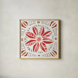 Woodcut Christmas XI Color by Daphne Brissonnet. Shown in a natural wood glass frame for a timeless modern aesthetic. Available as an archival giclee rolled canvas, fine art paper, or poster print. SKU 69702a.