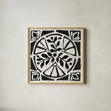 Woodcut Christmas XII by Daphne Brissonnet. Shown in a natural wood glass frame for a timeless modern aesthetic. Available as an archival giclee rolled canvas, fine art paper, or poster print. SKU 69691a.