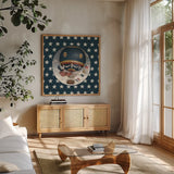 America Balloons II by David Carter Brown. Shown in a natural wood frame in a cozy modern living room. Available as an archival giclee rolled canvas, fine art paper, or poster print. SKU 98924a.