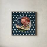 America Balloons III by David Carter Brown. Shown in a sleek black glass frame for a contemporary gallery look. Available as an archival giclee rolled canvas, fine art paper, or poster print. SKU 98925a.