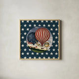America Balloons III by David Carter Brown. Shown in a natural wood glass frame for a timeless modern aesthetic. Available as an archival giclee rolled canvas, fine art paper, or poster print. SKU 98925a.
