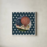 America Balloons III by David Carter Brown. Shown in a crisp white glass frame for a clean and minimalist style. Available as an archival giclee rolled canvas, fine art paper, or poster print. SKU 98925a.