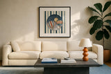 America Balloons IV by David Carter Brown. Displayed in a glass frame with matte in a clean modern living room. Available as an archival giclee rolled canvas, fine art paper, or poster print. SKU 98926a.