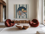 America Balloons IV by David Carter Brown. Shown as extra-large giant wall art in a modern living room. Available as an archival giclee rolled canvas, fine art paper, or poster print. SKU 98926a.