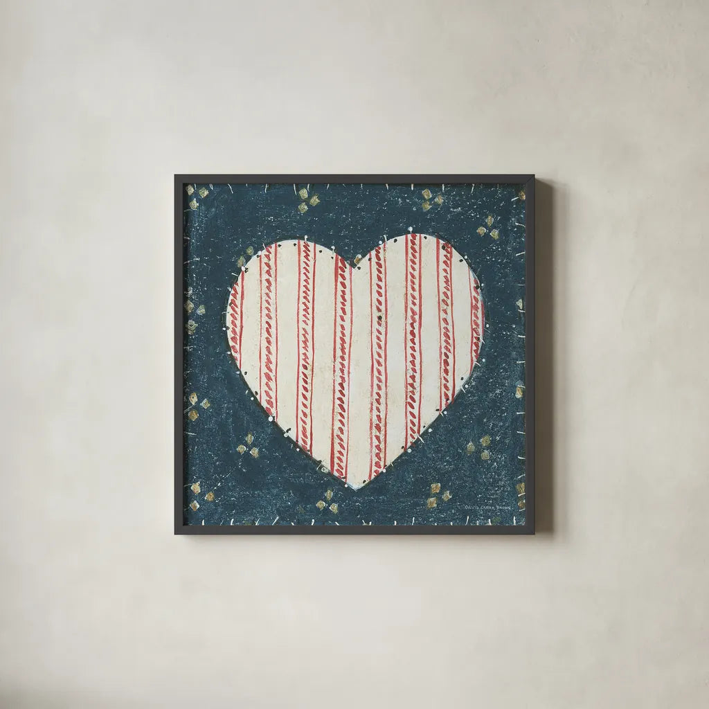 Americana Quilt I by David Carter Brown. Shown in a sleek black glass frame for a contemporary gallery look. Available as an archival giclee rolled canvas, fine art paper, or poster print. SKU 27872a.