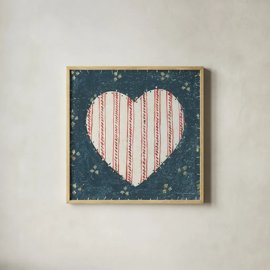 Americana Quilt I by David Carter Brown. Shown in a natural wood glass frame for a timeless modern aesthetic. Available as an archival giclee rolled canvas, fine art paper, or poster print. SKU 27872a.