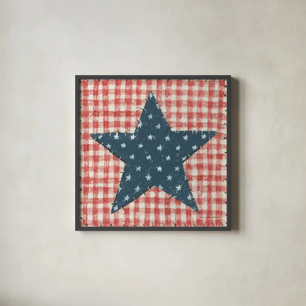 Americana Quilt II by David Carter Brown. Shown in a sleek black glass frame for a contemporary gallery look. Available as an archival giclee rolled canvas, fine art paper, or poster print. SKU 27873a.