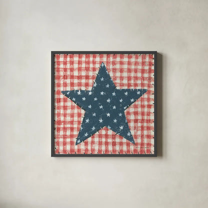 Americana Quilt II by David Carter Brown. Shown in a sleek black glass frame for a contemporary gallery look. Available as an archival giclee rolled canvas, fine art paper, or poster print. SKU 27873a.