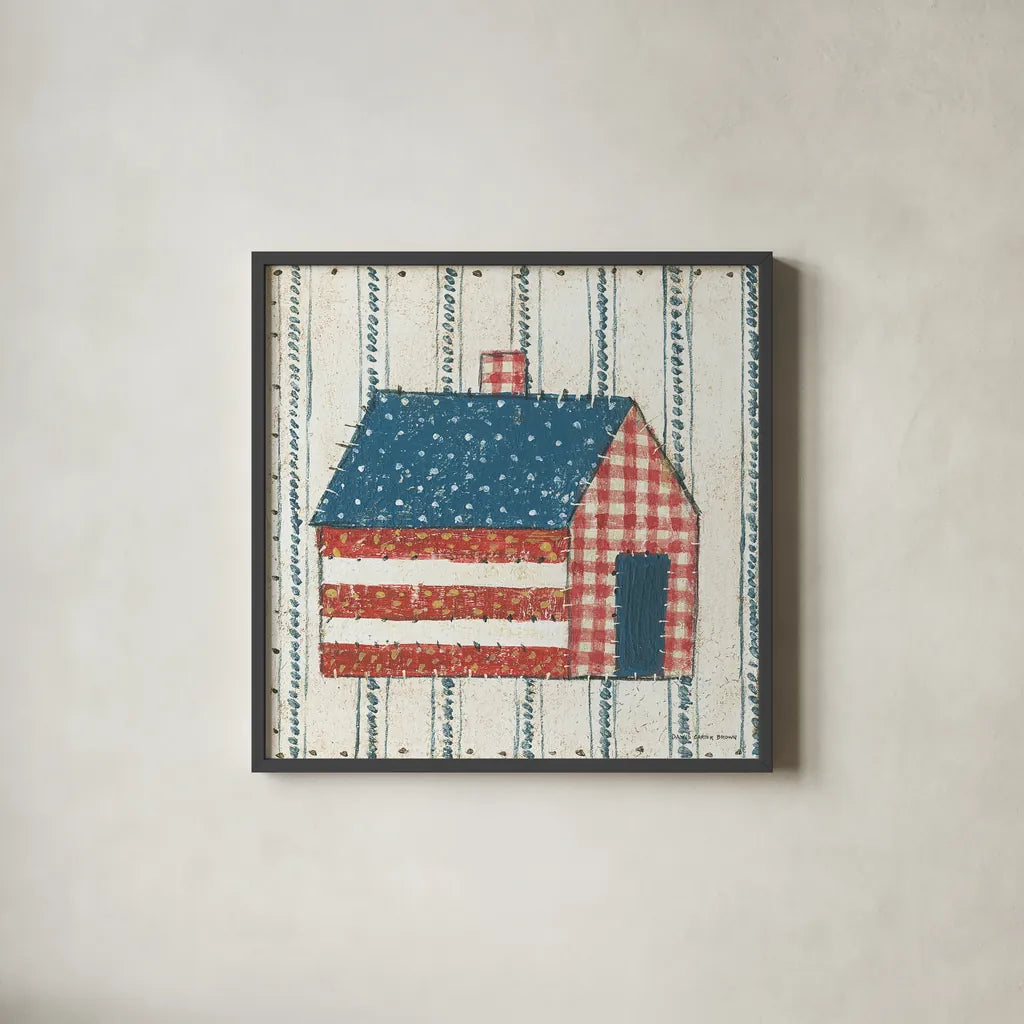 Americana Quilt III by David Carter Brown. Shown in a sleek black glass frame for a contemporary gallery look. Available as an archival giclee rolled canvas, fine art paper, or poster print. SKU 27874a.