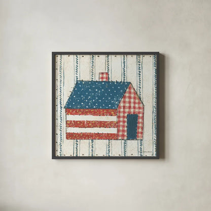 Americana Quilt III by David Carter Brown. Shown in a sleek black glass frame for a contemporary gallery look. Available as an archival giclee rolled canvas, fine art paper, or poster print. SKU 27874a.