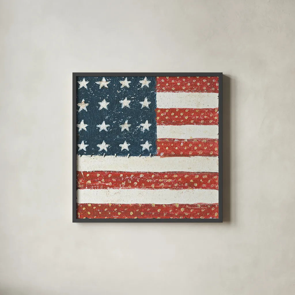 Americana Quilt IV by David Carter Brown. Shown in a sleek black glass frame for a contemporary gallery look. Available as an archival giclee rolled canvas, fine art paper, or poster print. SKU 27875a.