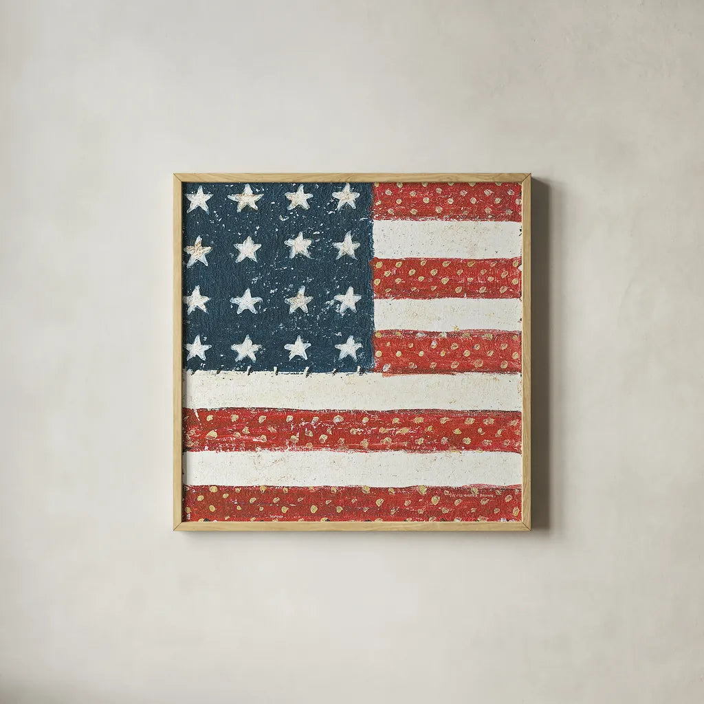 Americana Quilt IV by David Carter Brown. Shown in a natural wood glass frame for a timeless modern aesthetic. Available as an archival giclee rolled canvas, fine art paper, or poster print. SKU 27875a.