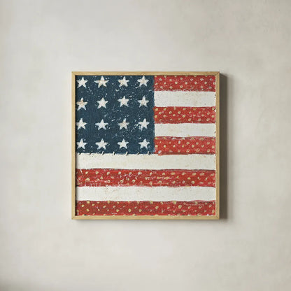 Americana Quilt IV by David Carter Brown. Shown in a natural wood glass frame for a timeless modern aesthetic. Available as an archival giclee rolled canvas, fine art paper, or poster print. SKU 27875a.