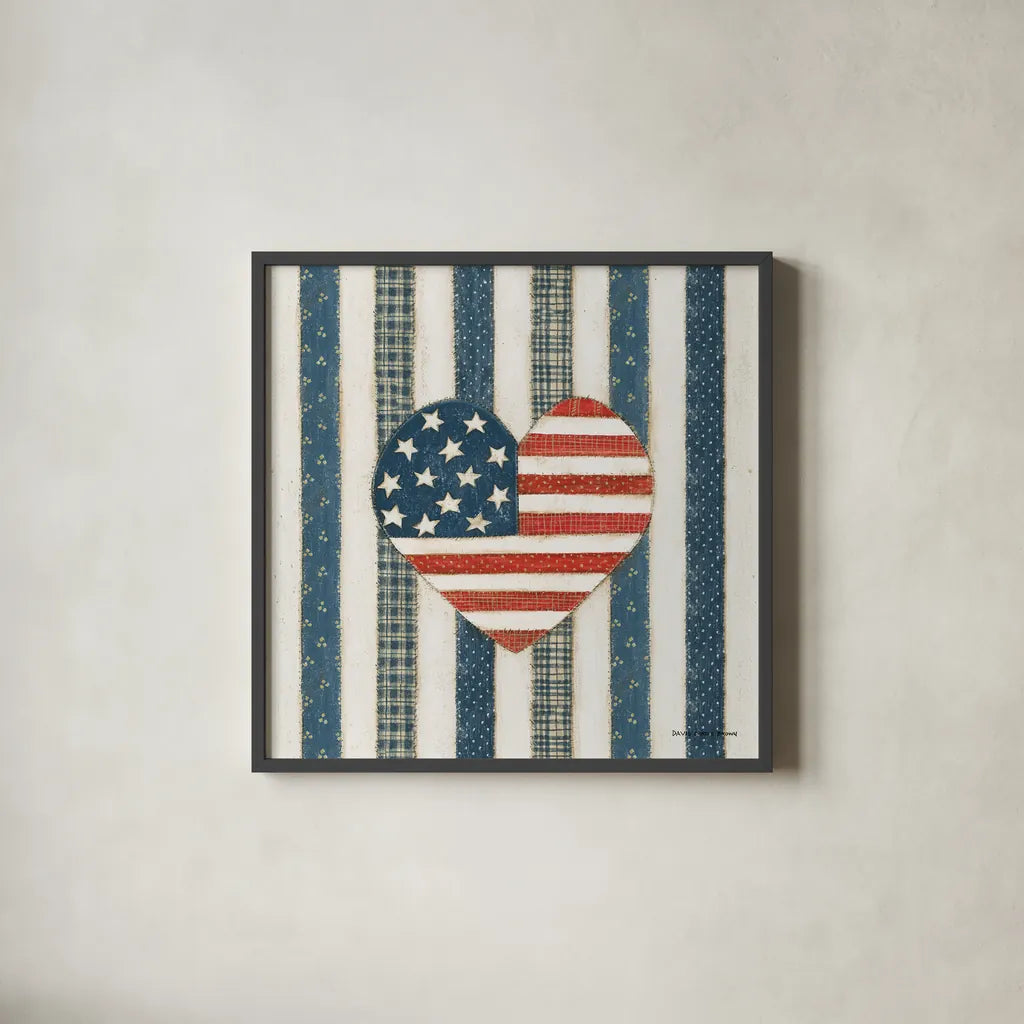 Americana Quilt VI by David Carter Brown. Shown in a sleek black glass frame for a contemporary gallery look. Available as an archival giclee rolled canvas, fine art paper, or poster print. SKU 27877a.