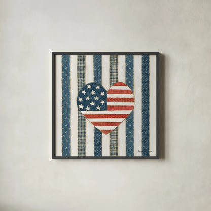Americana Quilt VI by David Carter Brown. Shown in a sleek black glass frame for a contemporary gallery look. Available as an archival giclee rolled canvas, fine art paper, or poster print. SKU 27877a.
