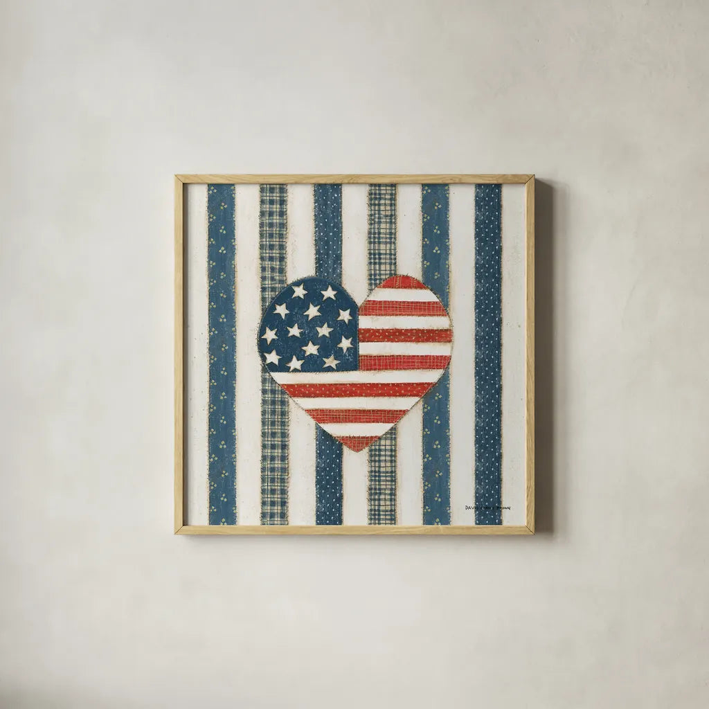 Americana Quilt VI by David Carter Brown. Shown in a natural wood glass frame for a timeless modern aesthetic. Available as an archival giclee rolled canvas, fine art paper, or poster print. SKU 27877a.