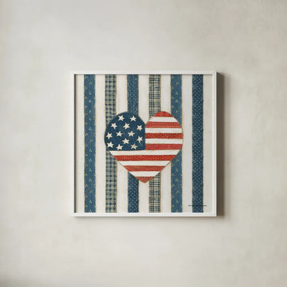 Americana Quilt VI by David Carter Brown. Shown in a crisp white glass frame for a clean and minimalist style. Available as an archival giclee rolled canvas, fine art paper, or poster print. SKU 27877a.