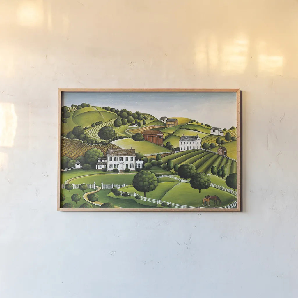 Apple Valley by David Carter Brown. shown as a paper print in a natural frame. Available as a archival giclee rolled canvas, fine art paper, or poster print. SKU 26452i.