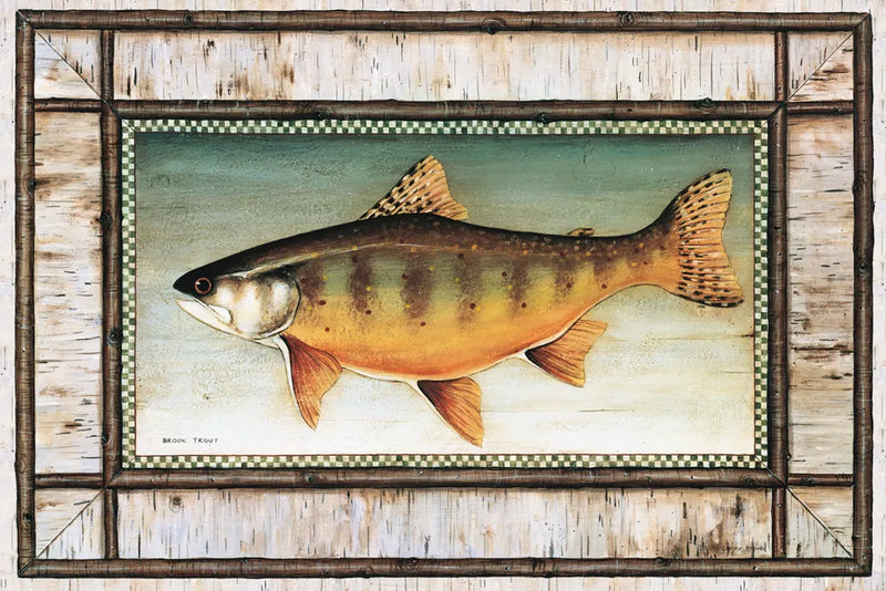 Brook Trout Birch Border by David Carter Brown. SKU 3162i. Archival Giclee Fine art print for wall decor.