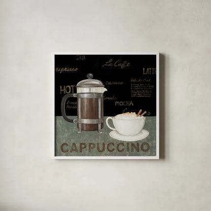 Cappuccino by David Carter Brown. Shown in a crisp white glass frame for a clean and minimalist style. Available as an archival giclee rolled canvas, fine art paper, or poster print. SKU 3260a.
