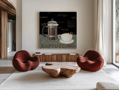 Cappuccino by David Carter Brown. Shown as extra-large giant wall art in a modern living room. Available as an archival giclee rolled canvas, fine art paper, or poster print. SKU 3260a.