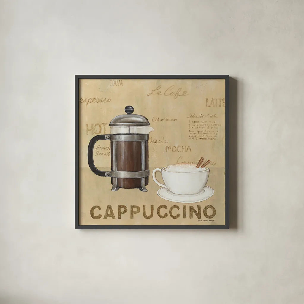 Cappuccino Cream by David Carter Brown. Shown in a sleek black glass frame for a contemporary gallery look. Available as an archival giclee rolled canvas, fine art paper, or poster print. SKU 37693a.