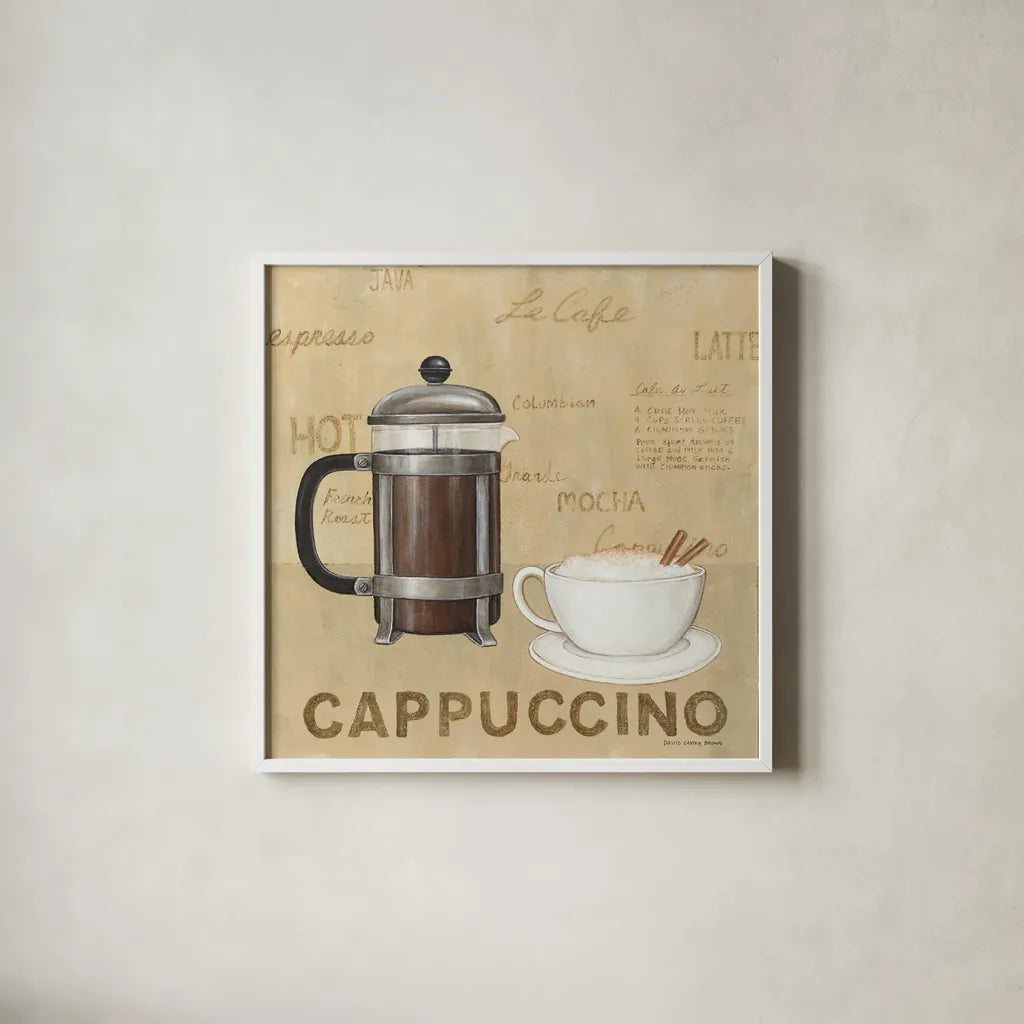 Cappuccino Cream by David Carter Brown. Shown in a crisp white glass frame for a clean and minimalist style. Available as an archival giclee rolled canvas, fine art paper, or poster print. SKU 37693a.