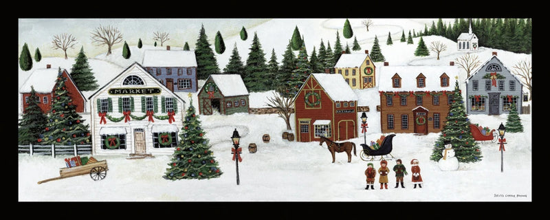 Christmas Valley Village Black Border by David Carter Brown