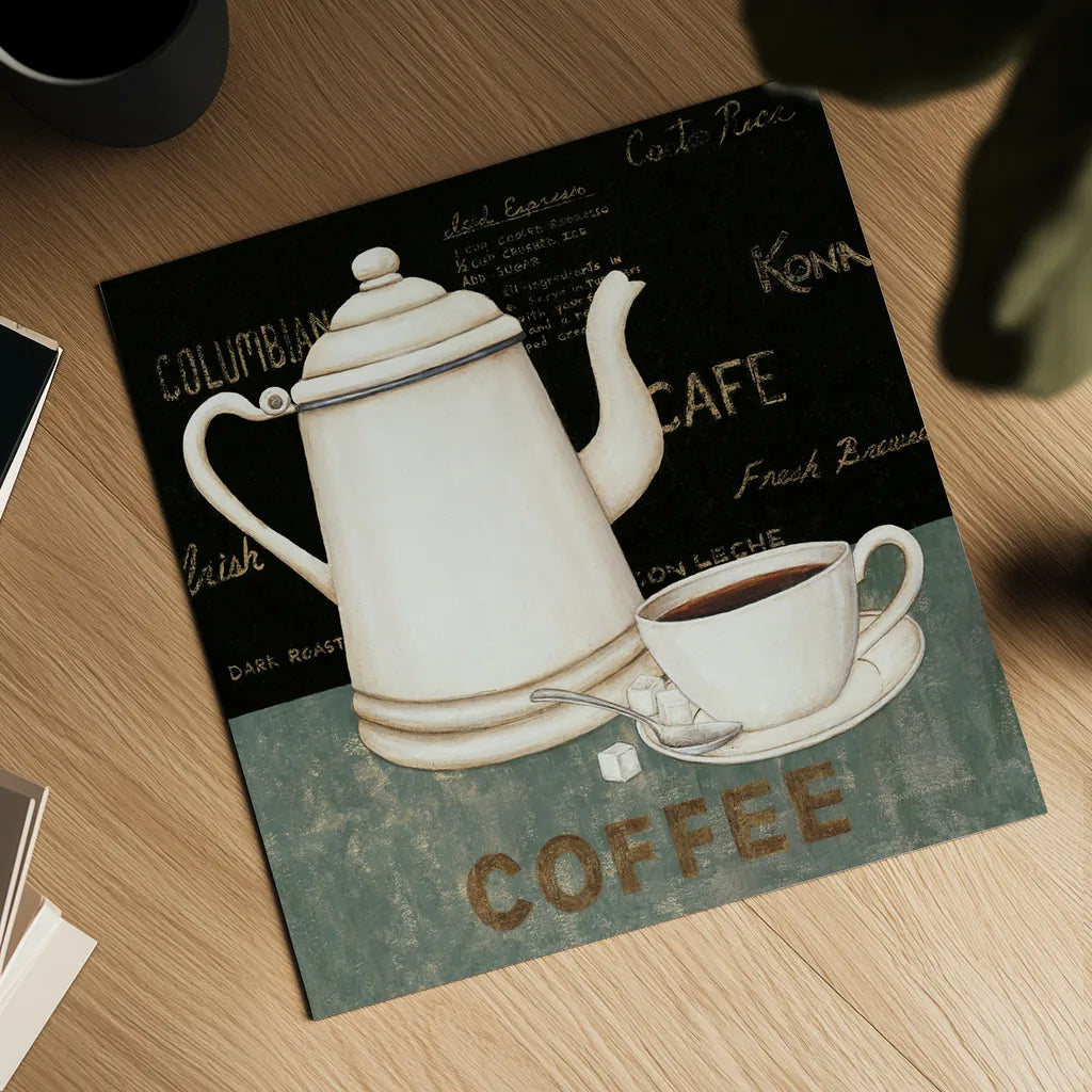 Coffee by David Carter Brown. Shown as a detailed flat fine art print, highlighting archival giclee quality. Available as an archival giclee rolled canvas, fine art paper, or poster print. SKU 3261a.