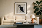 Country Kitty I on Wood by David Carter Brown. Displayed in a glass frame with matte in a clean modern living room. Available as an archival giclee rolled canvas, fine art paper, or poster print. SKU 26468a.