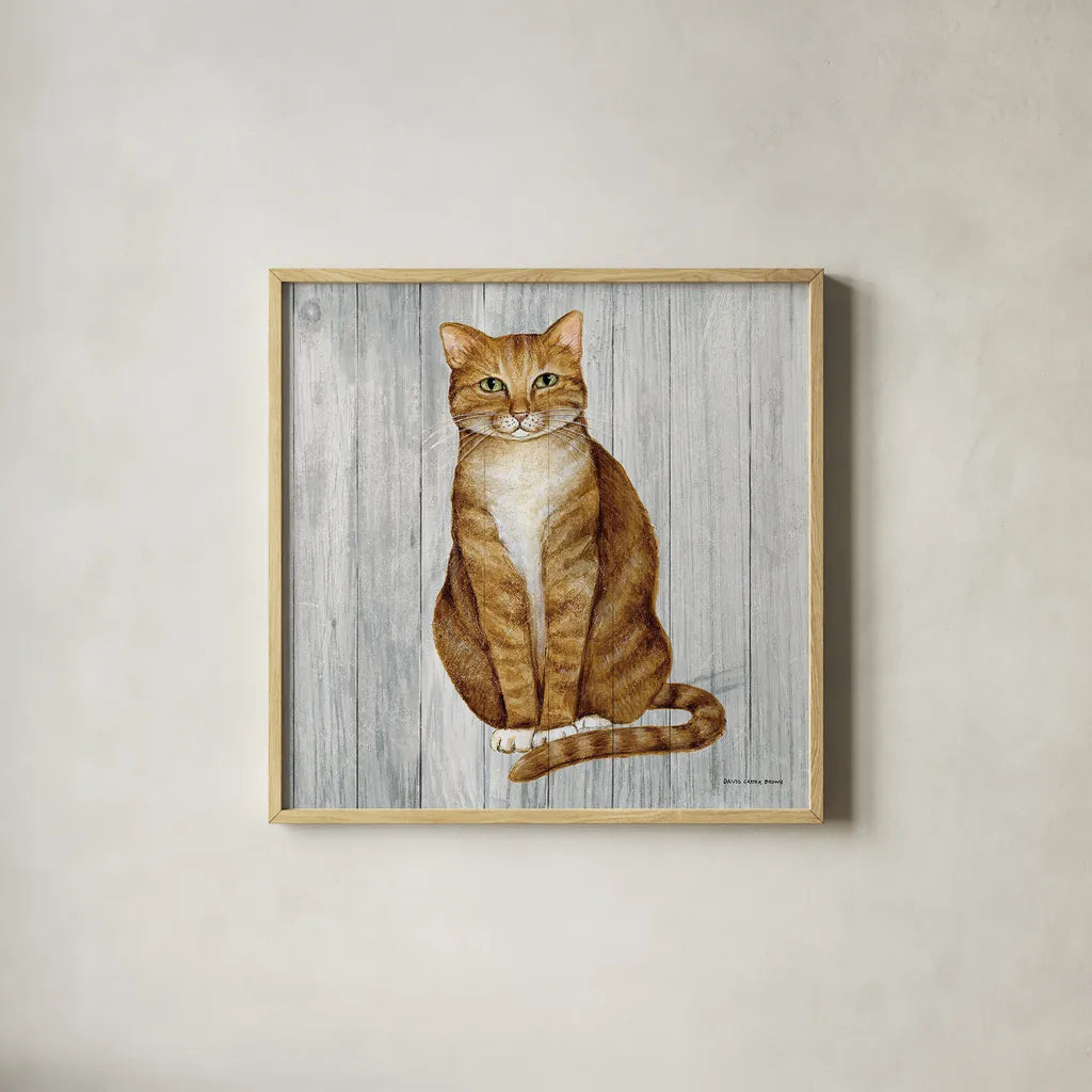 Country Kitty II on Wood by David Carter Brown. Shown in a natural wood glass frame for a timeless modern aesthetic. Available as an archival giclee rolled canvas, fine art paper, or poster print. SKU 26469a.