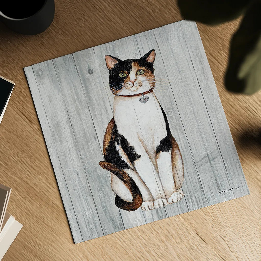 Country Kitty III on Wood by David Carter Brown. Shown as a detailed flat fine art print, highlighting archival giclee quality. Available as an archival giclee rolled canvas, fine art paper, or poster print. SKU 26470a.