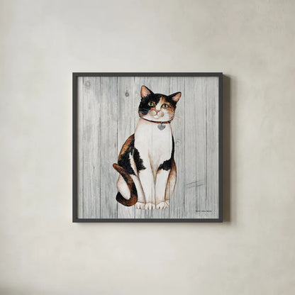 Country Kitty III on Wood by David Carter Brown. Shown in a sleek black glass frame for a contemporary gallery look. Available as an archival giclee rolled canvas, fine art paper, or poster print. SKU 26470a.