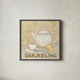 Darjeeling Tea by David Carter Brown. Shown in a sleek black glass frame for a contemporary gallery look. Available as an archival giclee rolled canvas, fine art paper, or poster print. SKU 37695a.