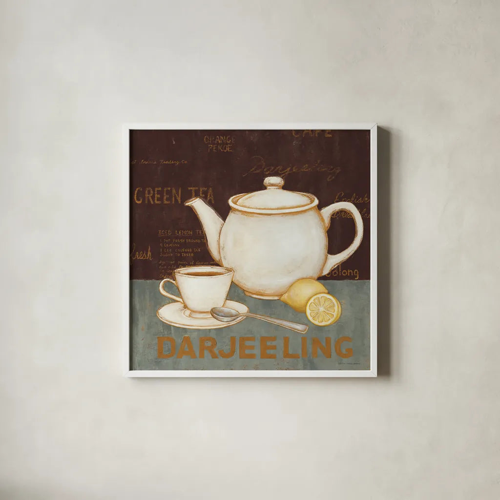 Darjeeling Tea Brown by David Carter Brown. Shown in a crisp white glass frame for a clean and minimalist style. Available as an archival giclee rolled canvas, fine art paper, or poster print. SKU 37683a.