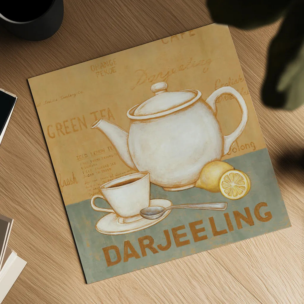 Darjeeling Tea Teal by David Carter Brown. Shown as a detailed flat fine art print, highlighting archival giclee quality. Available as an archival giclee rolled canvas, fine art paper, or poster print. SKU 37682a.