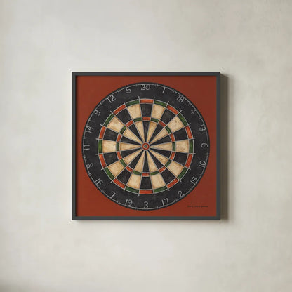 Dartboard by David Carter Brown. Shown in a sleek black glass frame for a contemporary gallery look. Available as an archival giclee rolled canvas, fine art paper, or poster print. SKU 1258a.