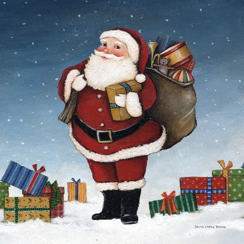 Deck the Halls Santa by David Carter Brown. SKU 95486a. Archival Giclee Fine art print for wall decor.